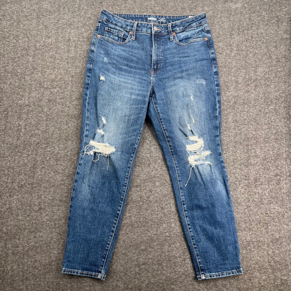 Old Navy OG Straight High Rise Distressed Jeans Medium Wash‎ Blue Womens Size 10
